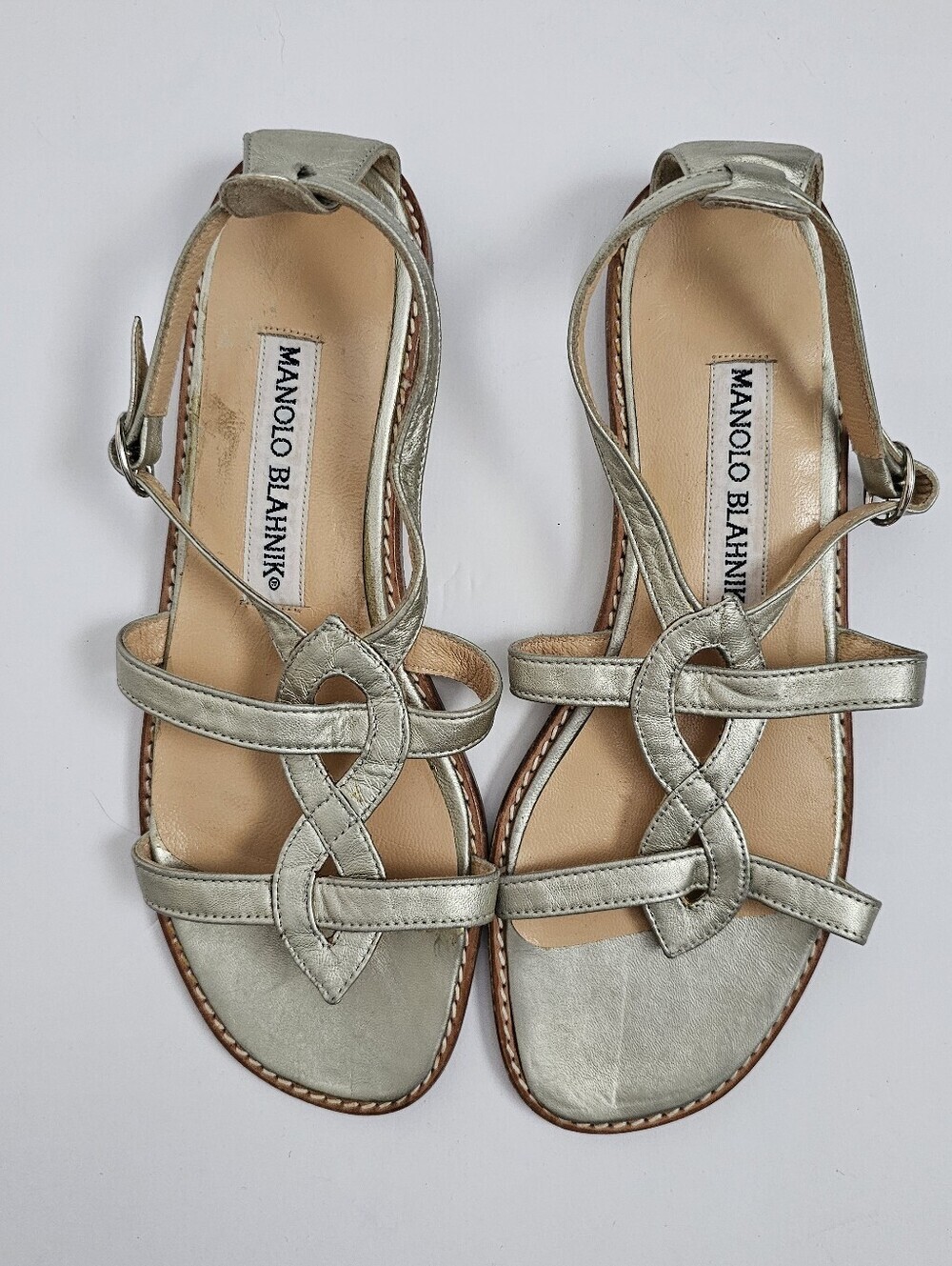 Manolo Blahnik Metallic Gold Flat Sandals Size EU 35.5
